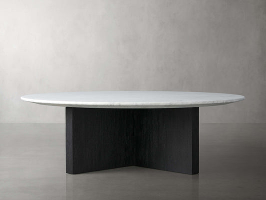 Saint Germain Round Stone Top Coffee Table with Wood Clement Base