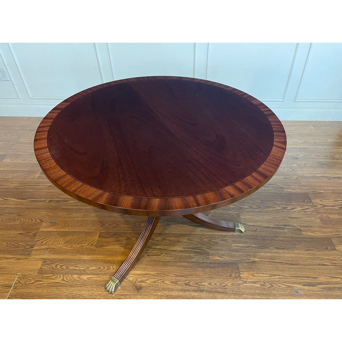 42" Round Banded Mahogany Table