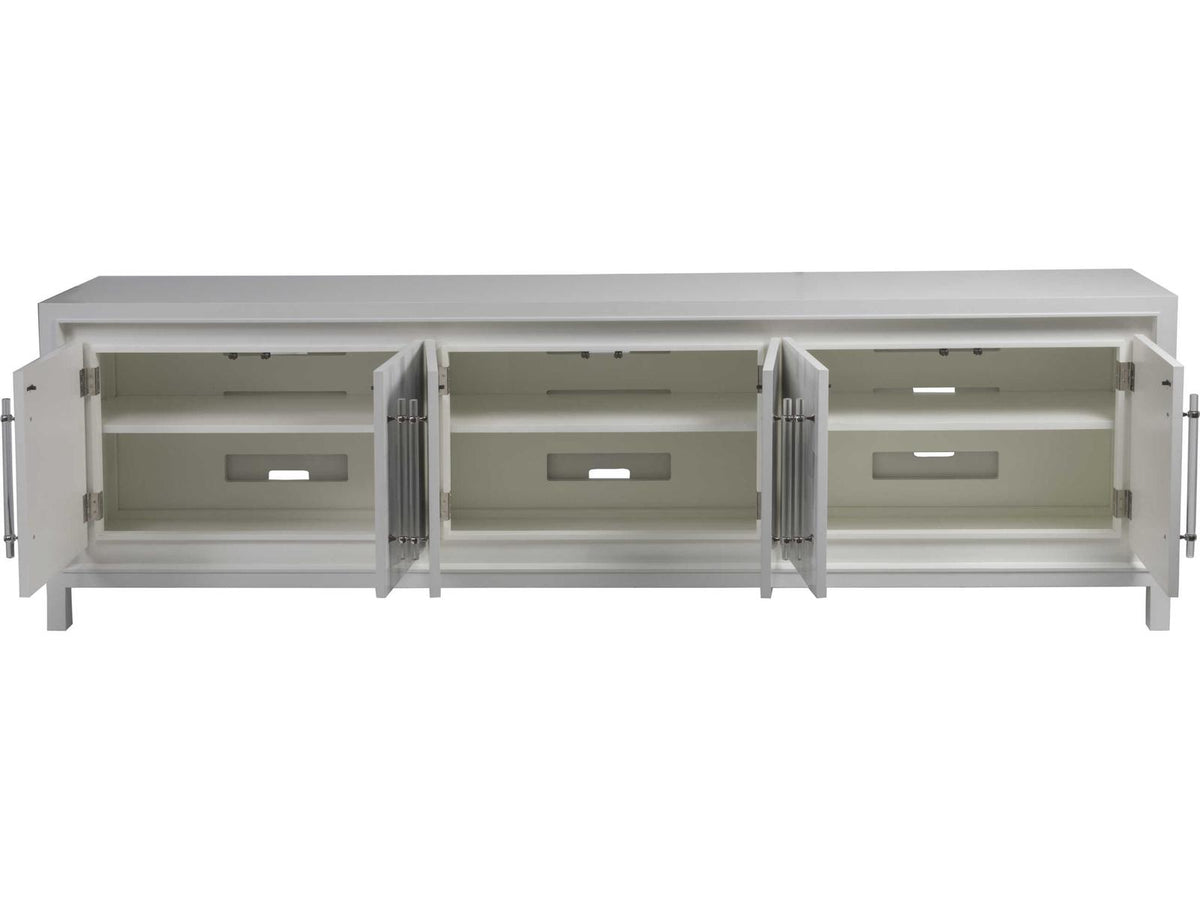 Home Elation White Long Media Console with Faux Horn Resin and Nickel Clasps