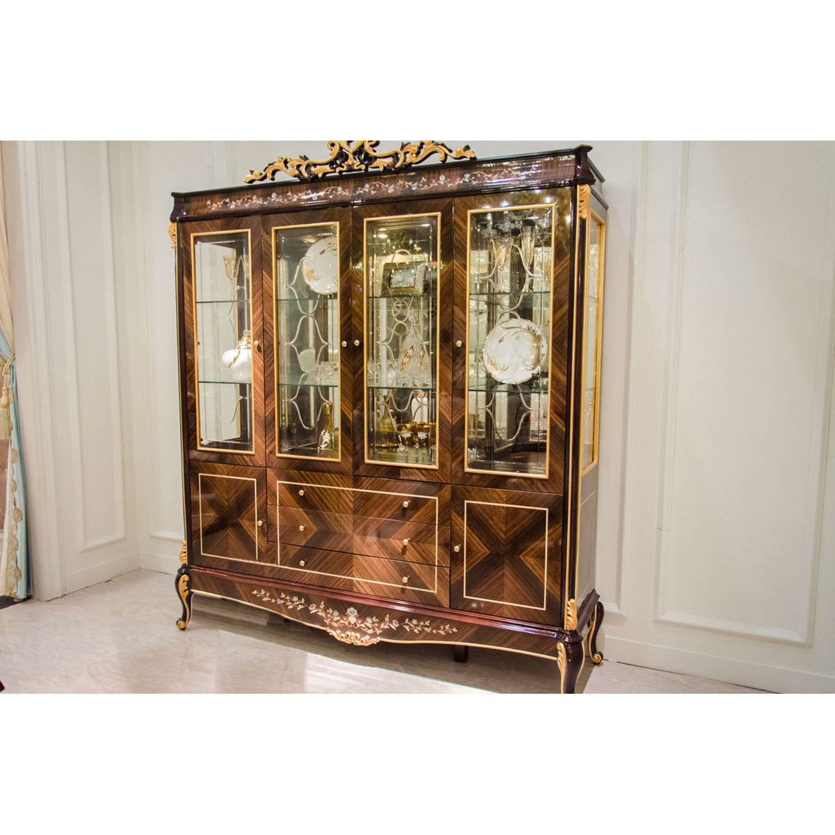 Athena Solid Wood Lighted China Cabinet