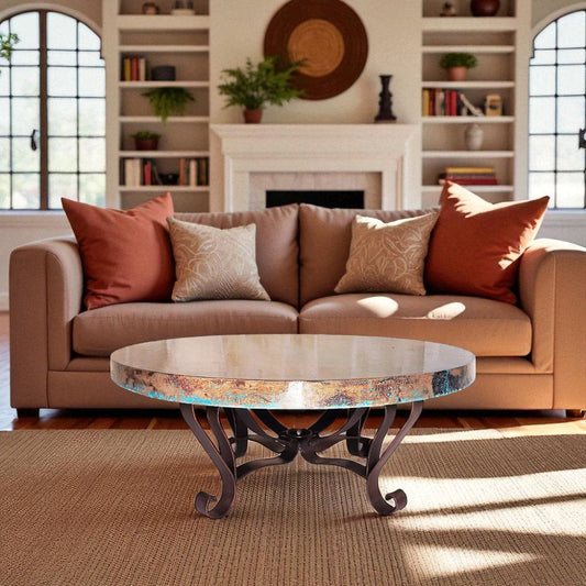 Mexports By Susana Molina Luxurious Wrought Iron Coffee Table Embellished With A 48 Round Oxidized Copper Top