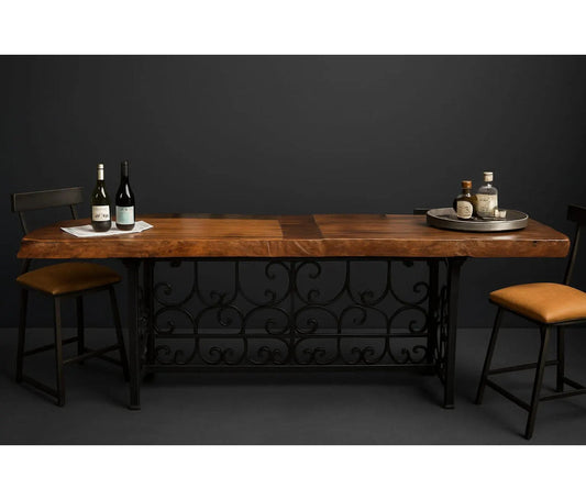 Mexports By Susana Molina Countertop Mesquite Live Edge Bar Table With Oxidized Copper Inlay