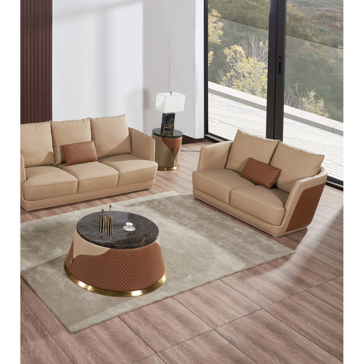 European Furniture Glamour Collection Genuine Leather 985 Rolled Arm Loveseat