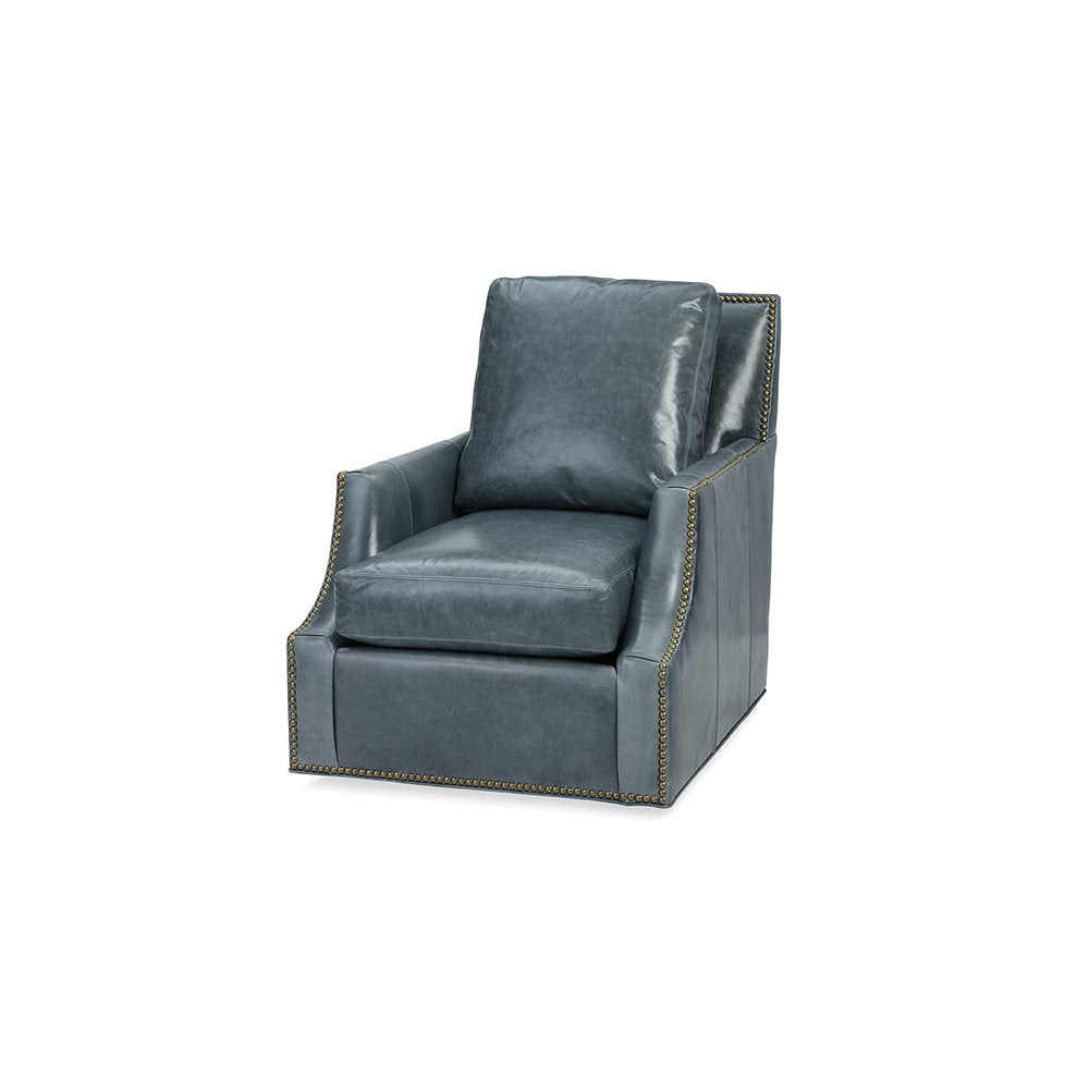 Massoud Furniture Lola 34 Inches W Full Grain Leather Swivel Armchair