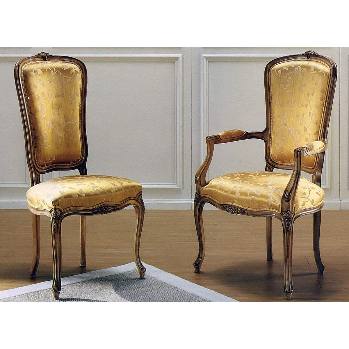 Muslin Upholstered Arm Chair in Gold