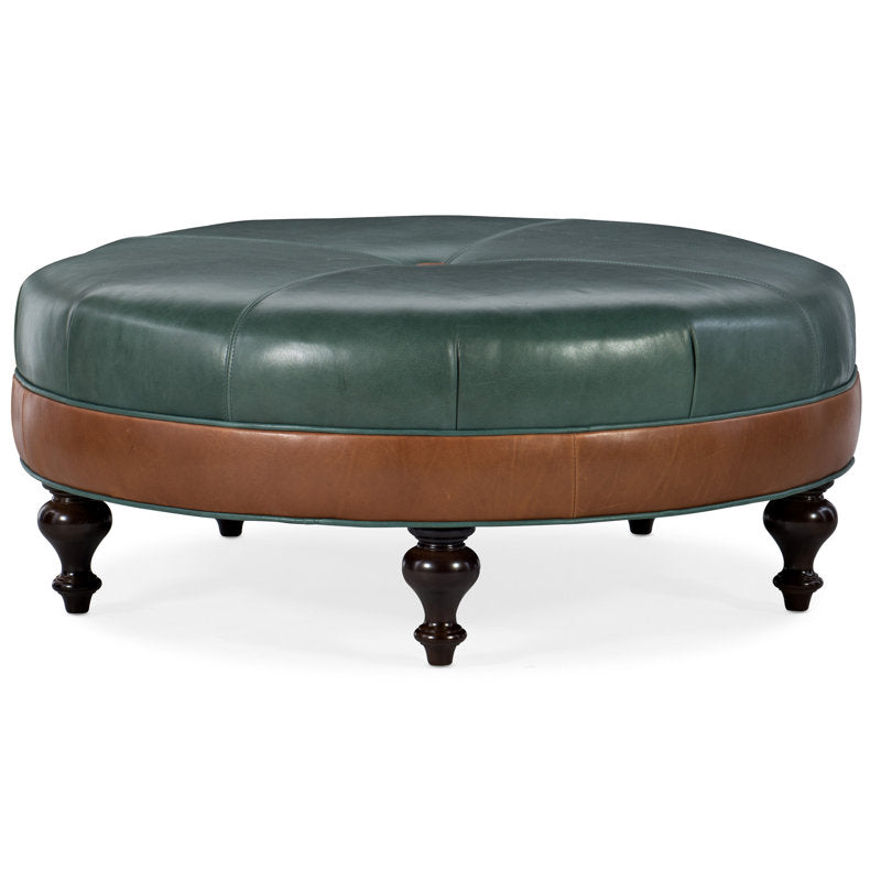 Bradington Young 425 Wide Genuine Leather Round Cocktail Ottoman