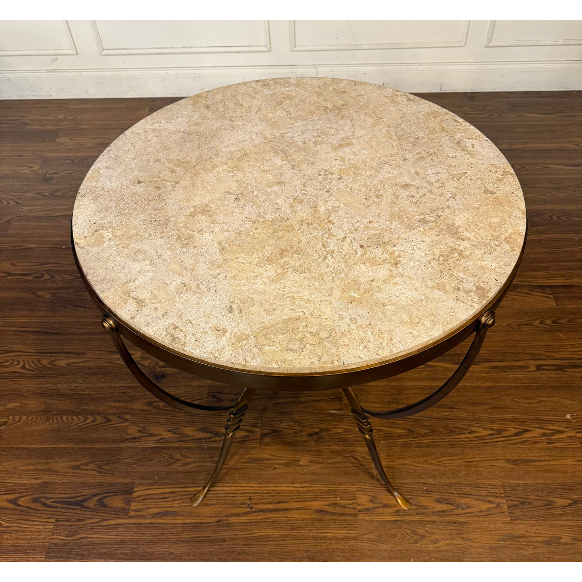 Leighton Hall Furniture Round Wrought Iron Occasional Table With Stone Top