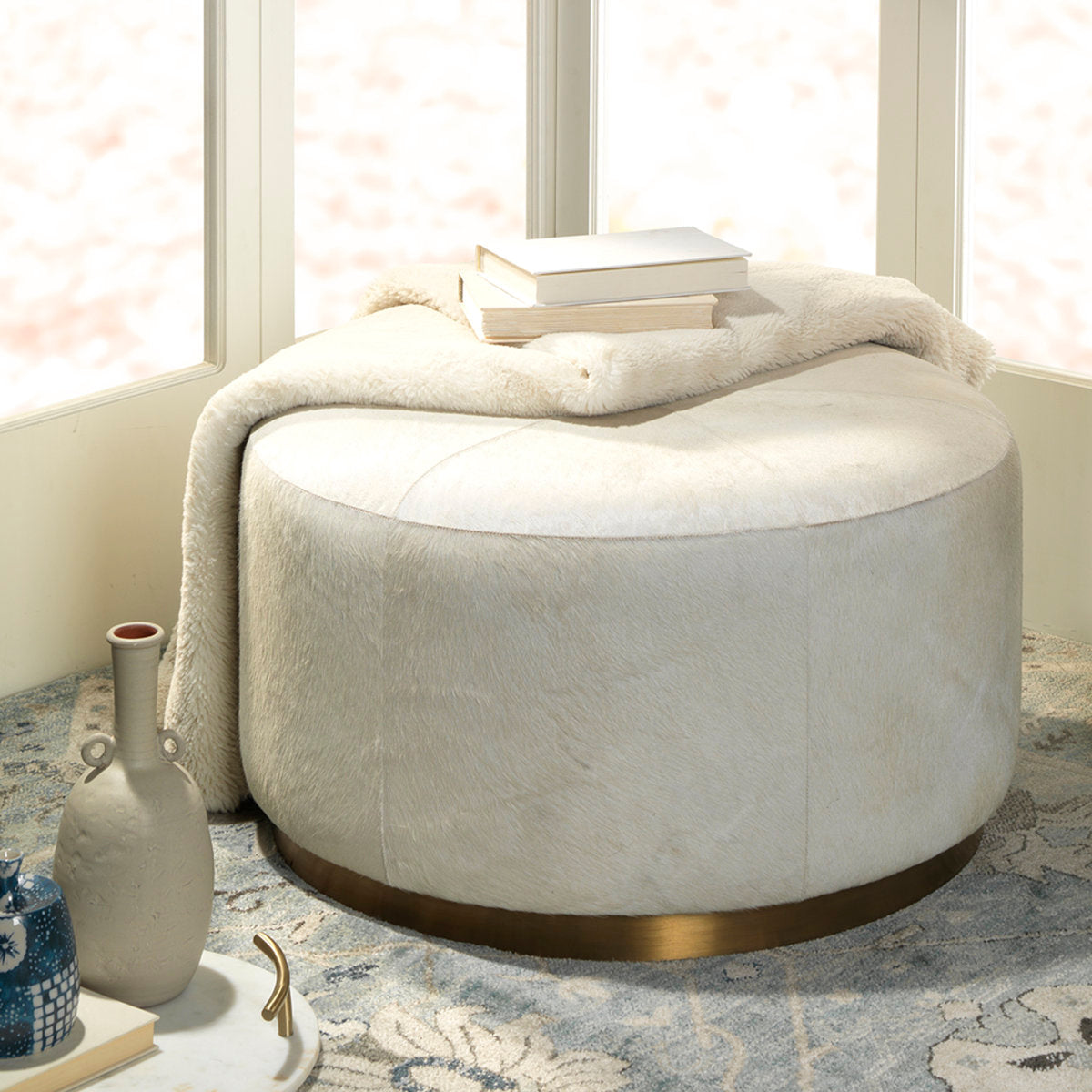 Jamie Young Company Thackeray 30 Wide Round Pouf Ottoman With Storage