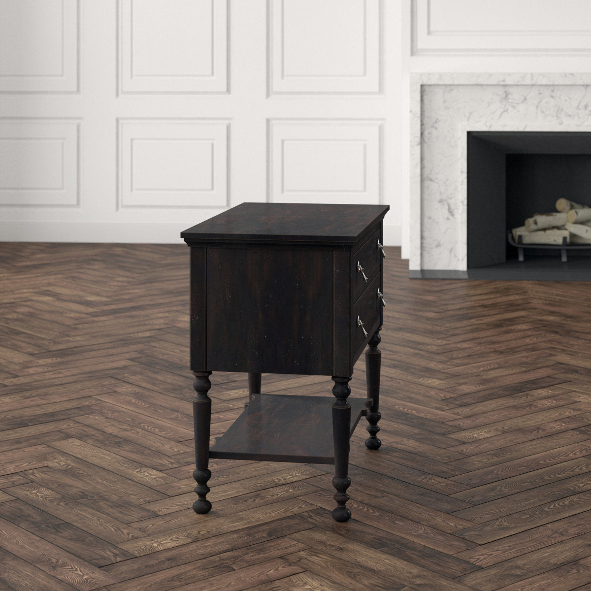 2 - Drawer Solid Wood Nightstand in Ebony