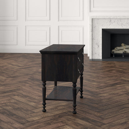 2 - Drawer Solid Wood Nightstand in Ebony