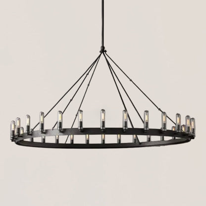 Industrial Rustic Round Iron Outdoor Chandelier - Camino Style