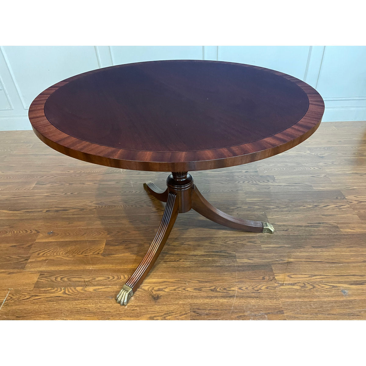 42" Round Banded Mahogany Table
