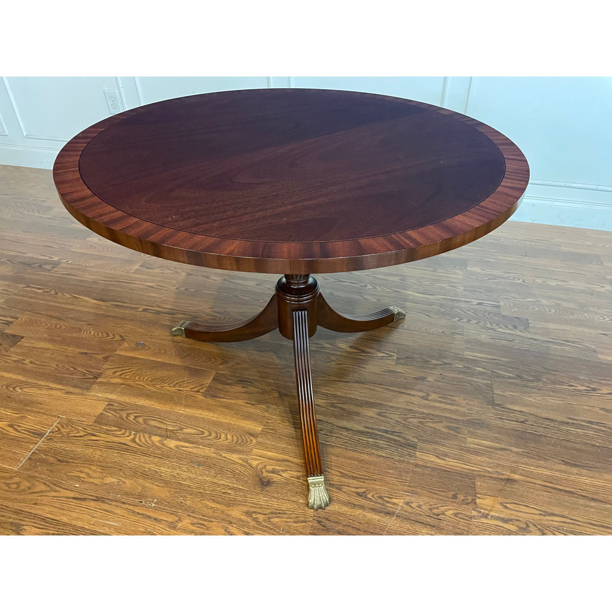 42" Round Banded Mahogany Table