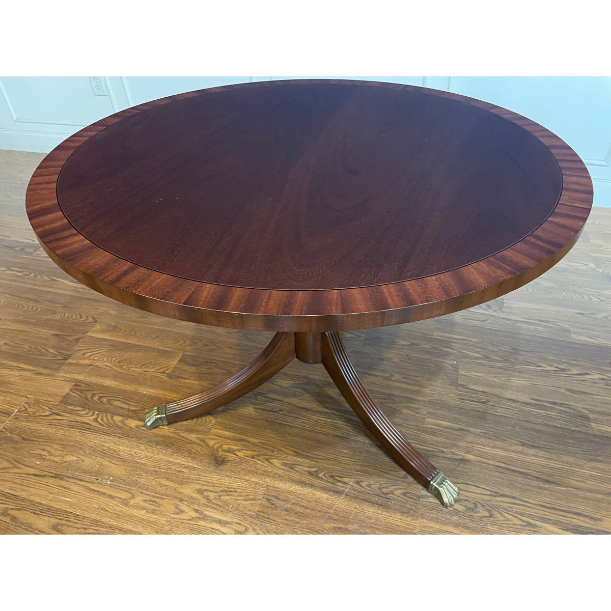 42" Round Banded Mahogany Table