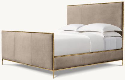 Thaddeus Leather Panel Bed with Footboard