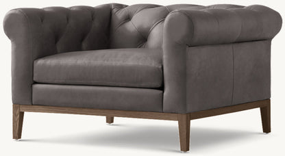 Italia Chesterfield Leather Chair - Oak Base