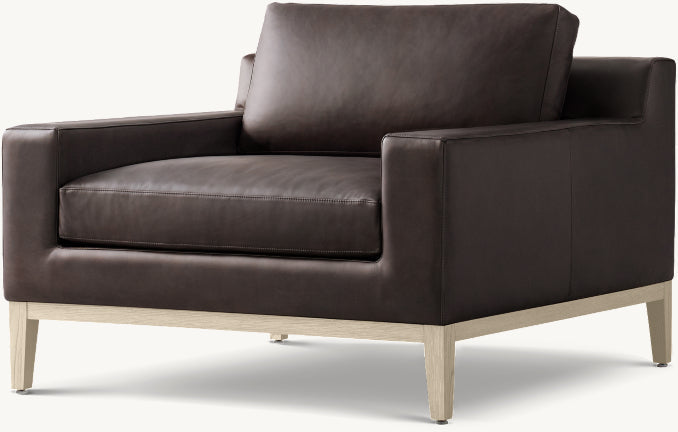 Italia Track Arm Leather Chair - Oak Base