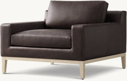Italia Track Arm Leather Chair - Oak Base