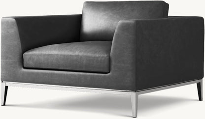 Italia Taper Arm Leather Chair - Metal Base