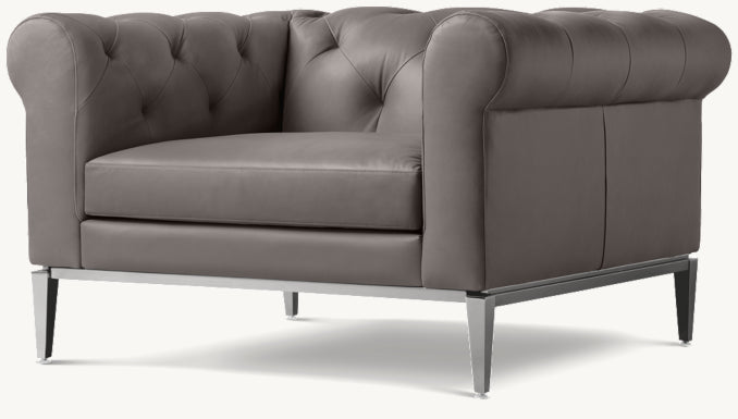 Italia Chesterfield Leather Chair - Metal Base