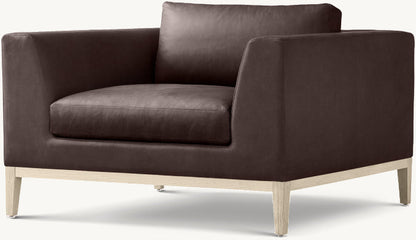 Italia Taper Arm Leather Chair - Oak Base