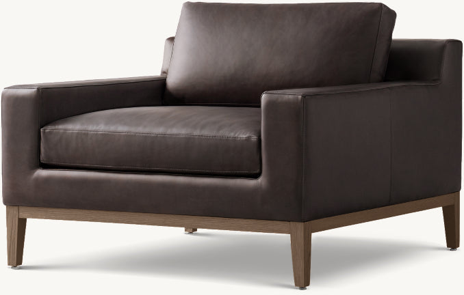 Italia Track Arm Leather Chair - Oak Base