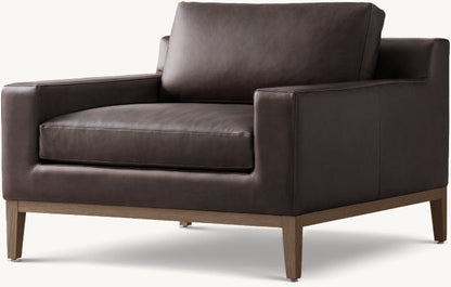 Italia Track Arm Leather Chair - Oak Base