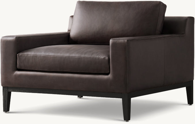 Italia Track Arm Leather Chair - Oak Base