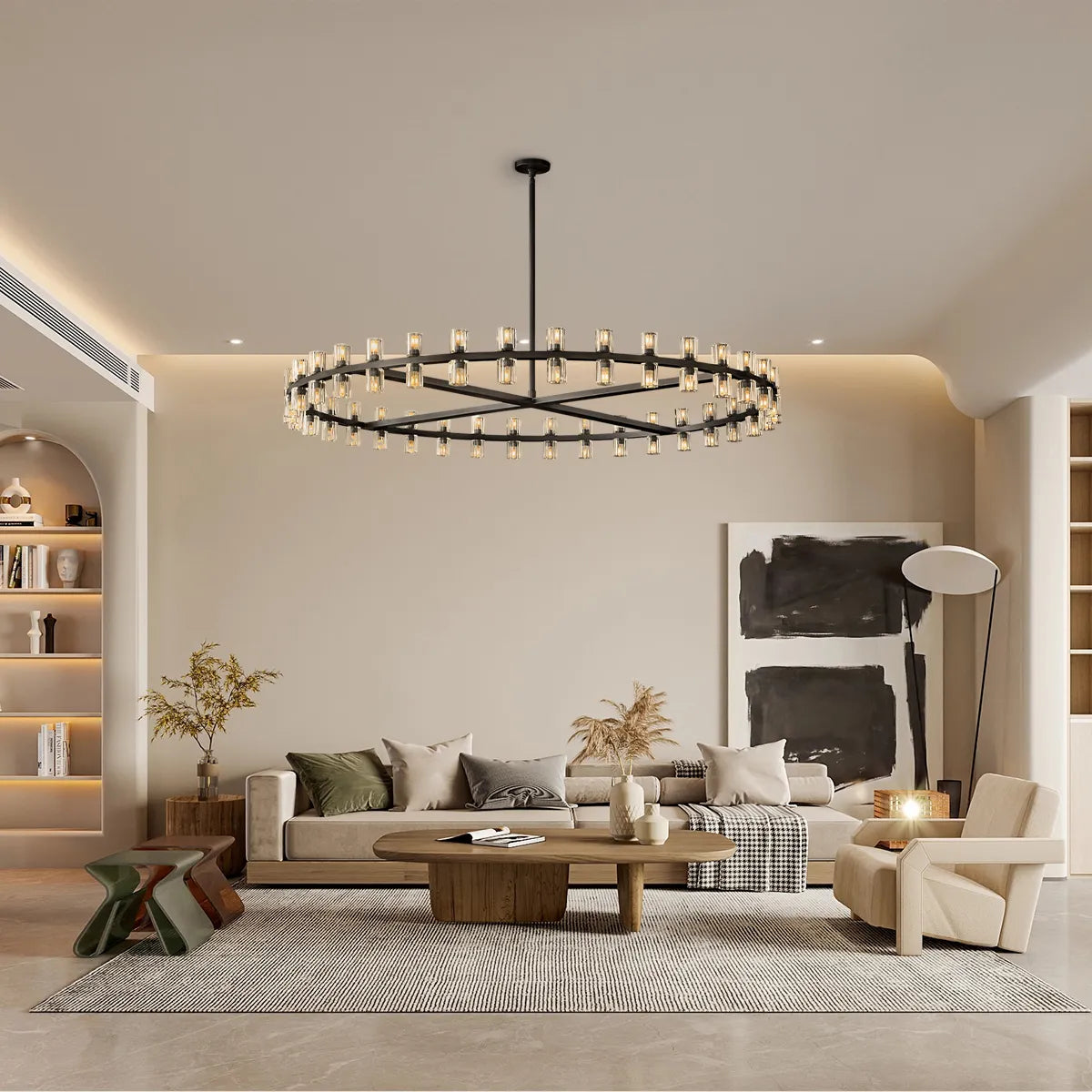 Contemporary Industrial Crystal Glass Round LED Chandelier - Arcachon Style