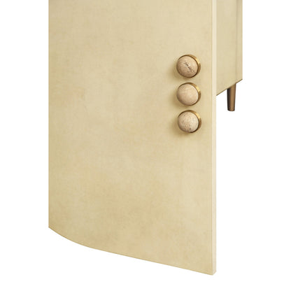 Worlds Away Four Door Buffet With Curved Bottom Corners And Stone Hardware In Faux Parchment