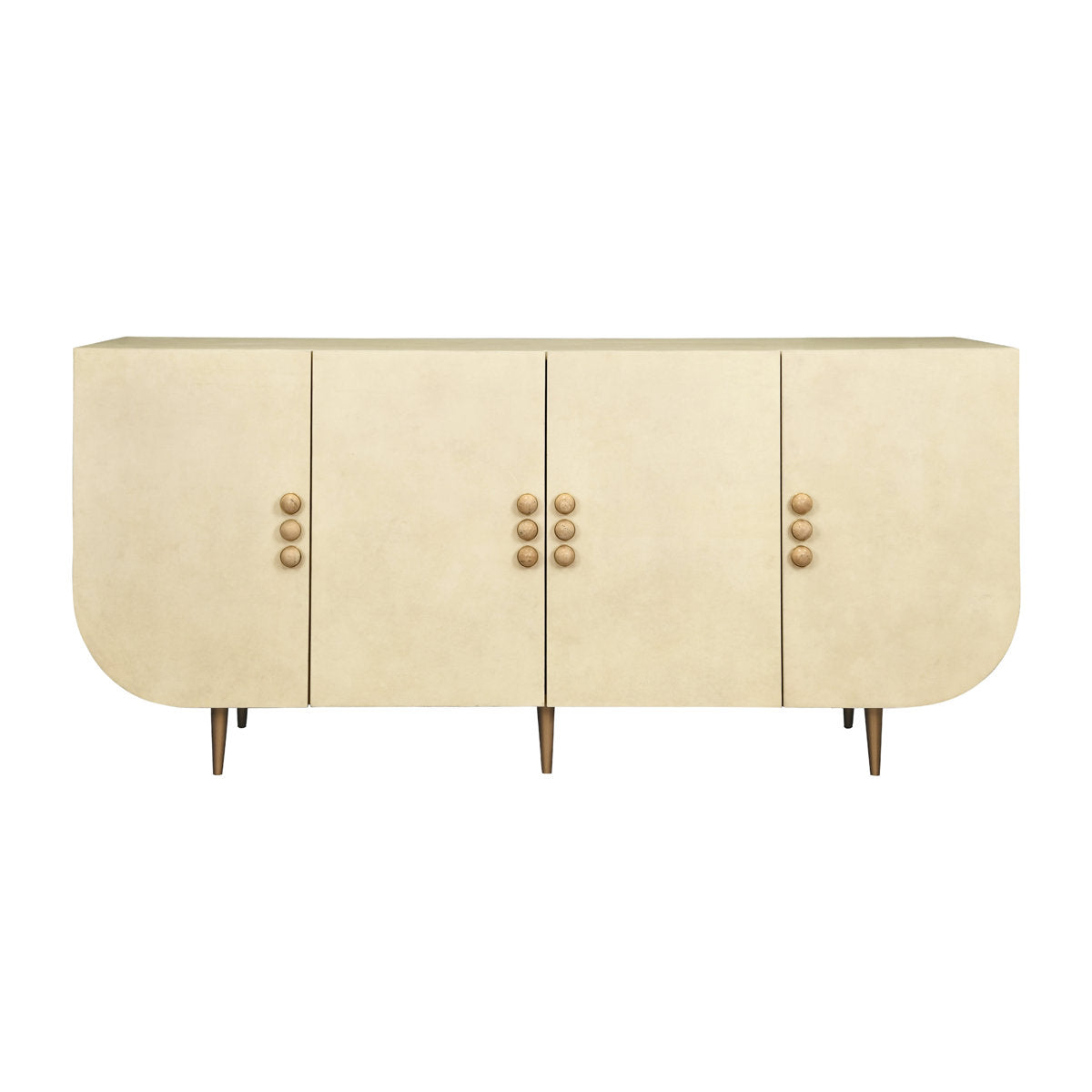 Worlds Away Four Door Buffet With Curved Bottom Corners And Stone Hardware In Faux Parchment