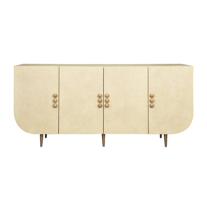 Worlds Away Four Door Buffet With Curved Bottom Corners And Stone Hardware In Faux Parchment