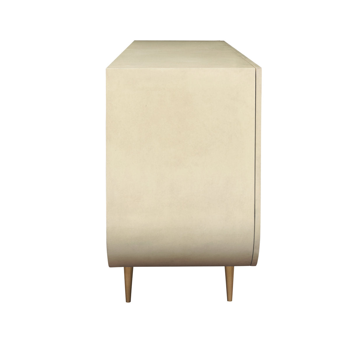 Worlds Away Four Door Buffet With Curved Bottom Corners And Stone Hardware In Faux Parchment