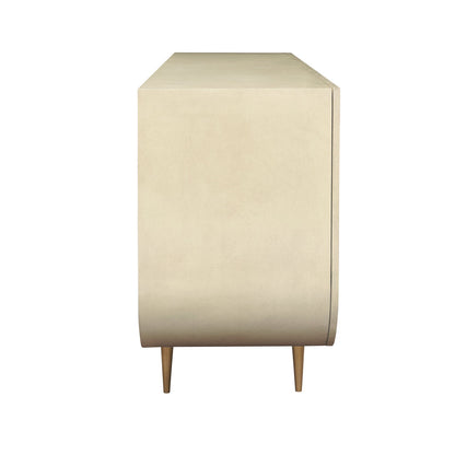 Worlds Away Four Door Buffet With Curved Bottom Corners And Stone Hardware In Faux Parchment