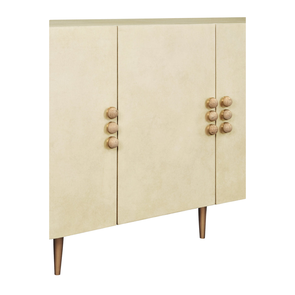 Worlds Away Four Door Buffet With Curved Bottom Corners And Stone Hardware In Faux Parchment