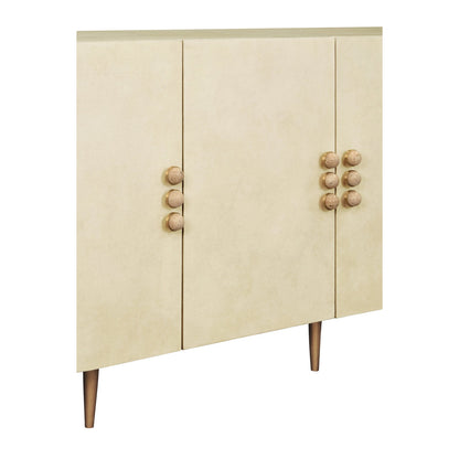 Worlds Away Four Door Buffet With Curved Bottom Corners And Stone Hardware In Faux Parchment