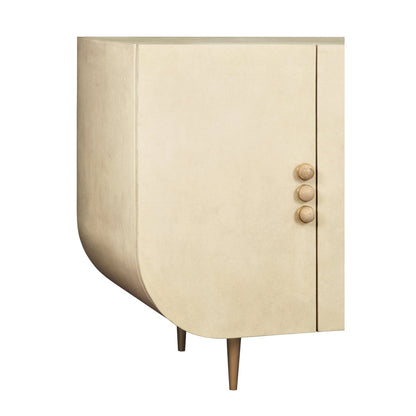 Worlds Away Four Door Buffet With Curved Bottom Corners And Stone Hardware In Faux Parchment