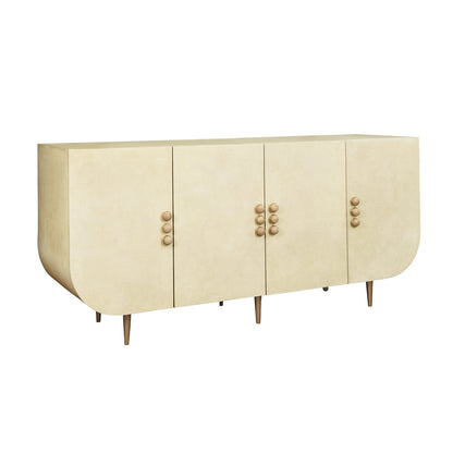 Worlds Away Four Door Buffet With Curved Bottom Corners And Stone Hardware In Faux Parchment