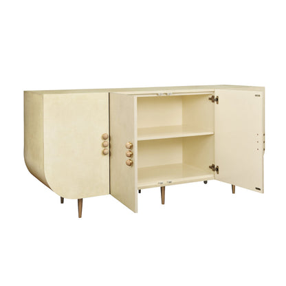 Worlds Away Four Door Buffet With Curved Bottom Corners And Stone Hardware In Faux Parchment