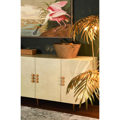 Worlds Away Four Door Buffet With Curved Bottom Corners And Stone Hardware In Faux Parchment