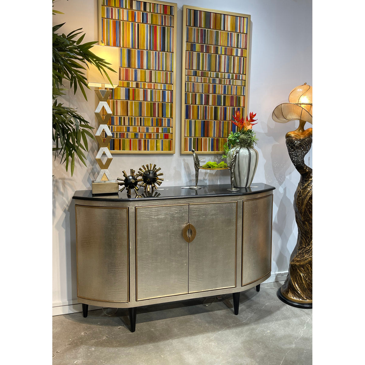 Artmax 4 Door Half Circle Accent Cabinet