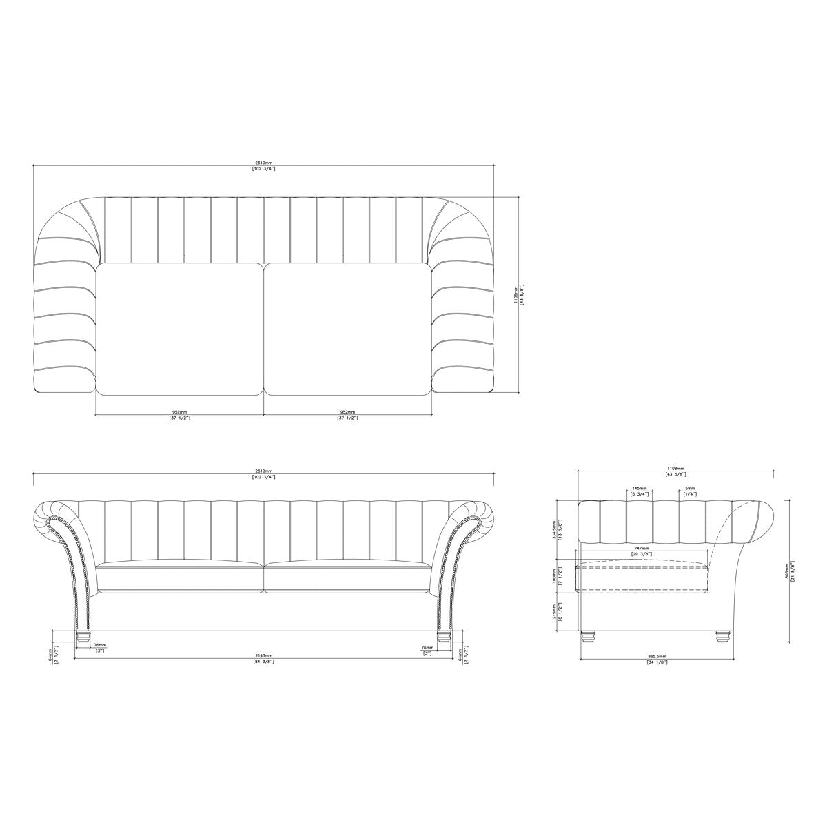 Sonder Living Andrew Martin 103 Rolled Arm Sofa