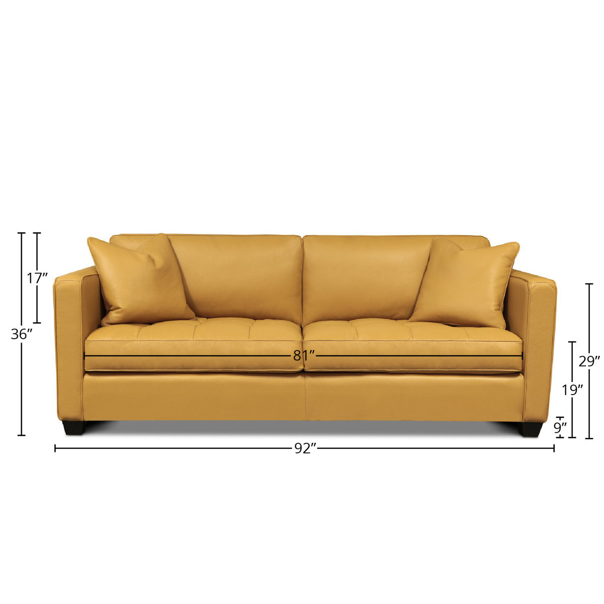 Eleanor Rigby Arizona 92 Genuine Leather Square Arm Standard Sofa