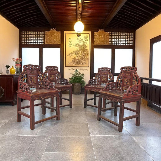 Asian Classic Solid Wood Arm Chair (Set of 4)