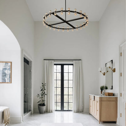 Contemporary Industrial Crystal Glass Round LED Chandelier - Arcachon Style