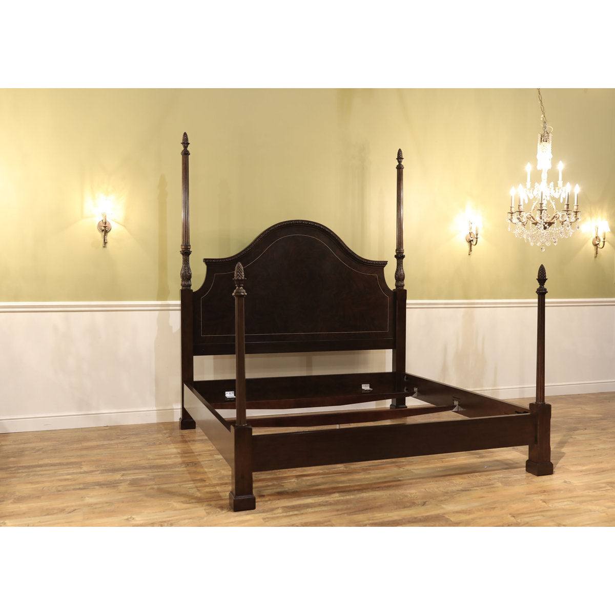 Ap Exclusives Queen Poster Bed Frame Headboard Footboard Side Rails Dark Espresso Brown Finished Flame Mahogany Queen Bed