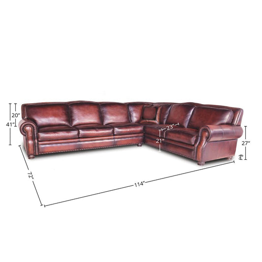 Eleanor Rigby Bethesda 114 Wide Genuine Leather Right Hand Facing Corner Sectional