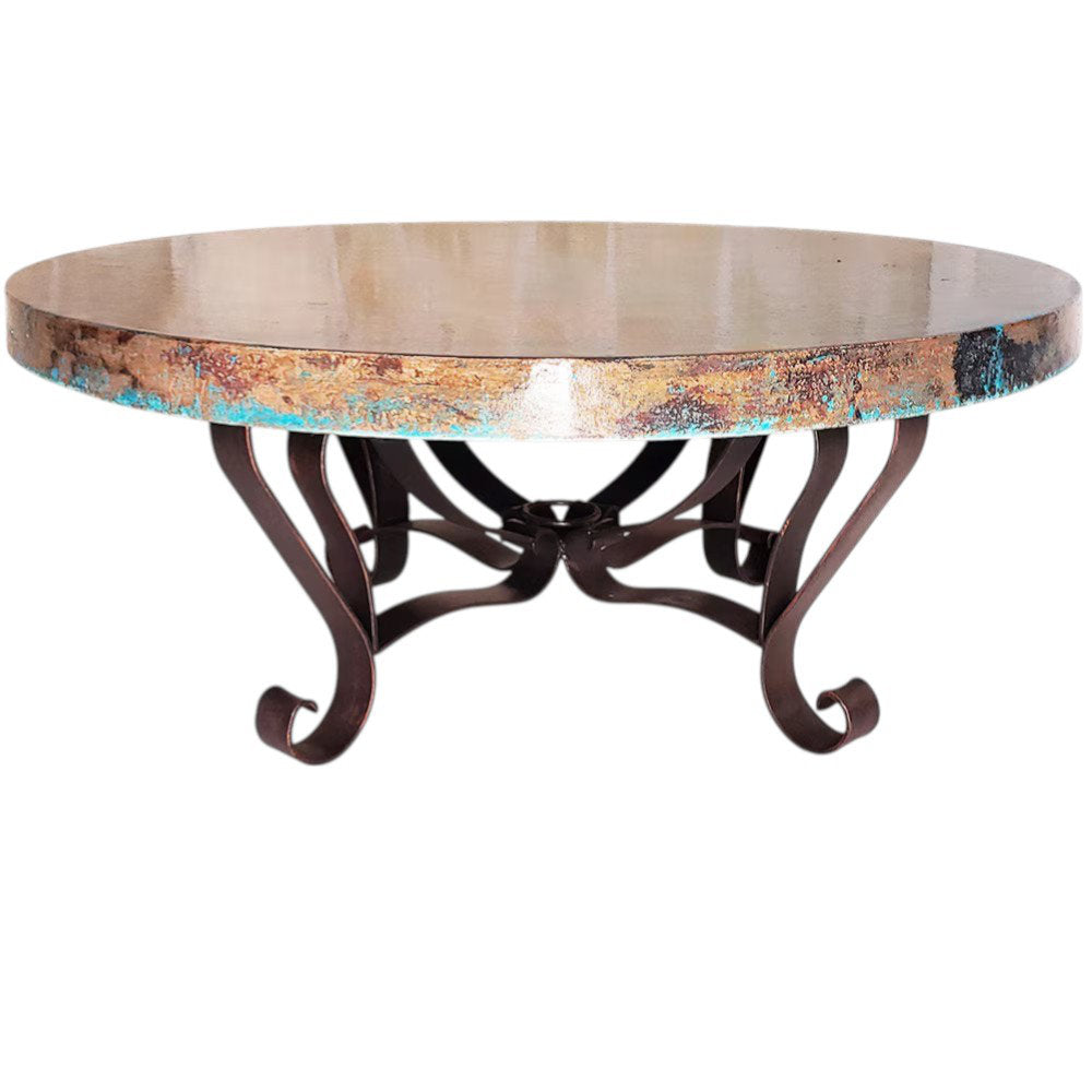 Mexports By Susana Molina Luxurious Wrought Iron Coffee Table Embellished With A 48 Round Oxidized Copper Top