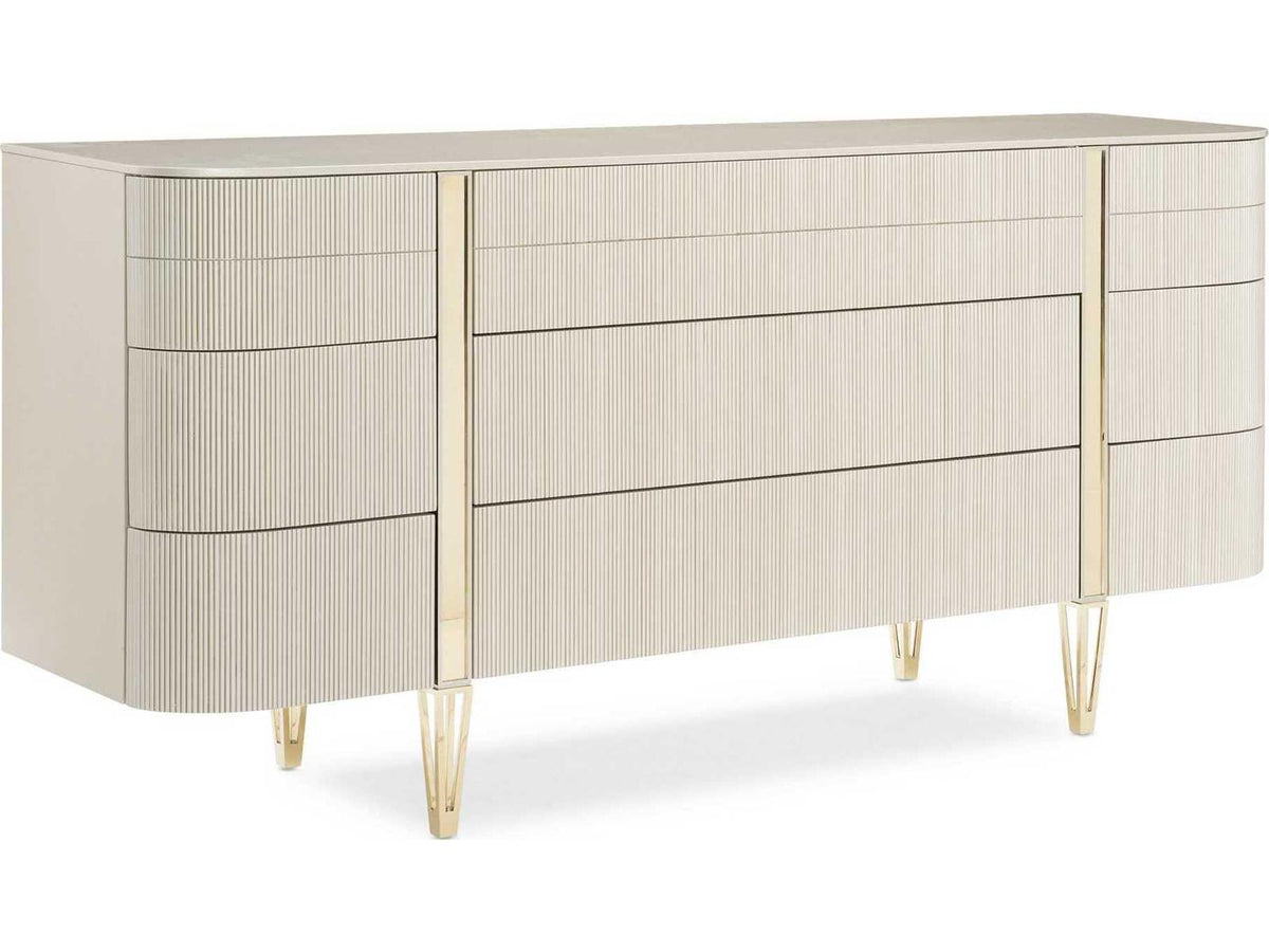 Classic Love at First Sight 9-Drawer Dresser in Matte Pearl and Whisper of Gold