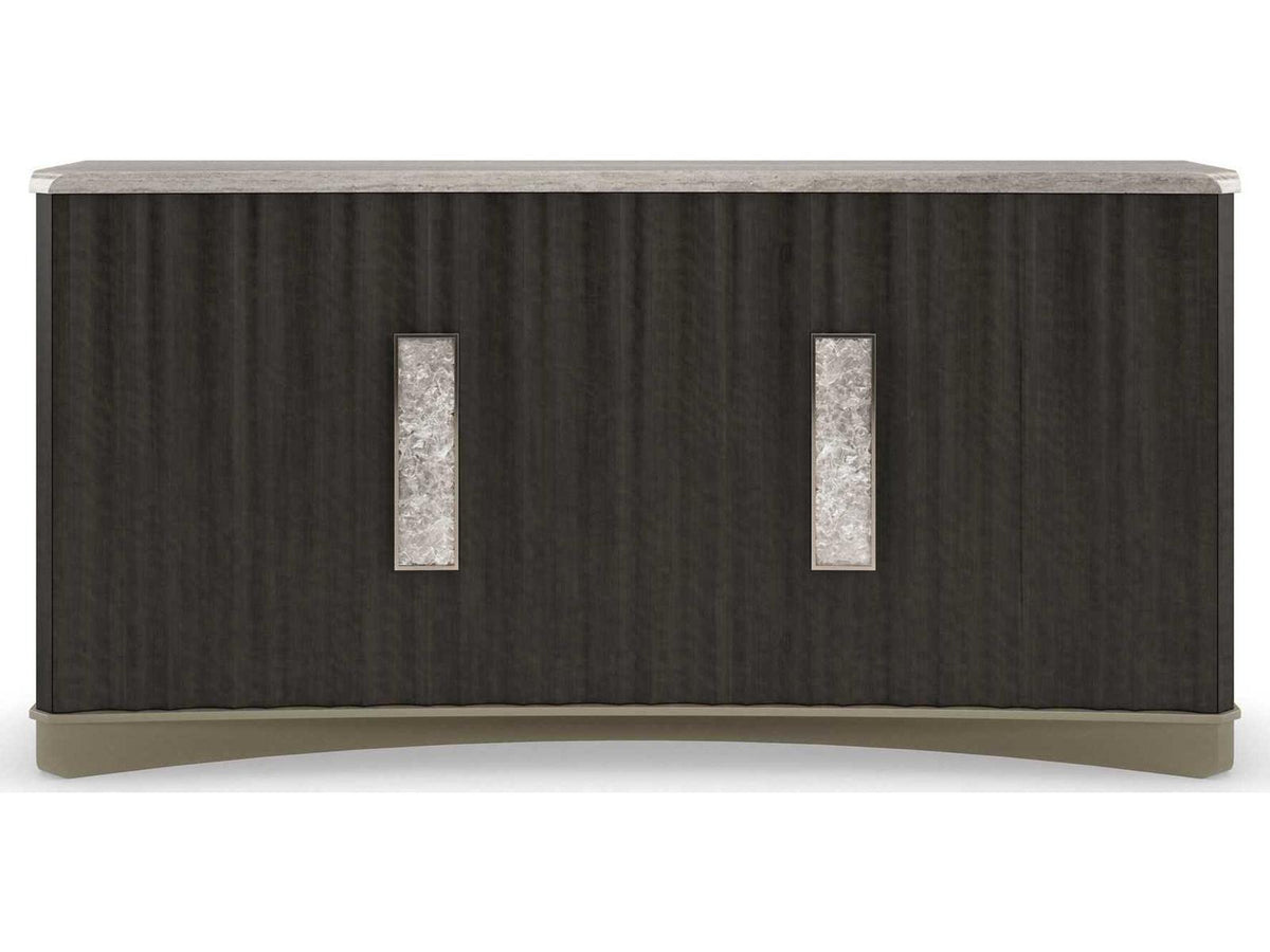 Crushing It Handcrafted Buffet with Silver Travertine Top in Charred Bark